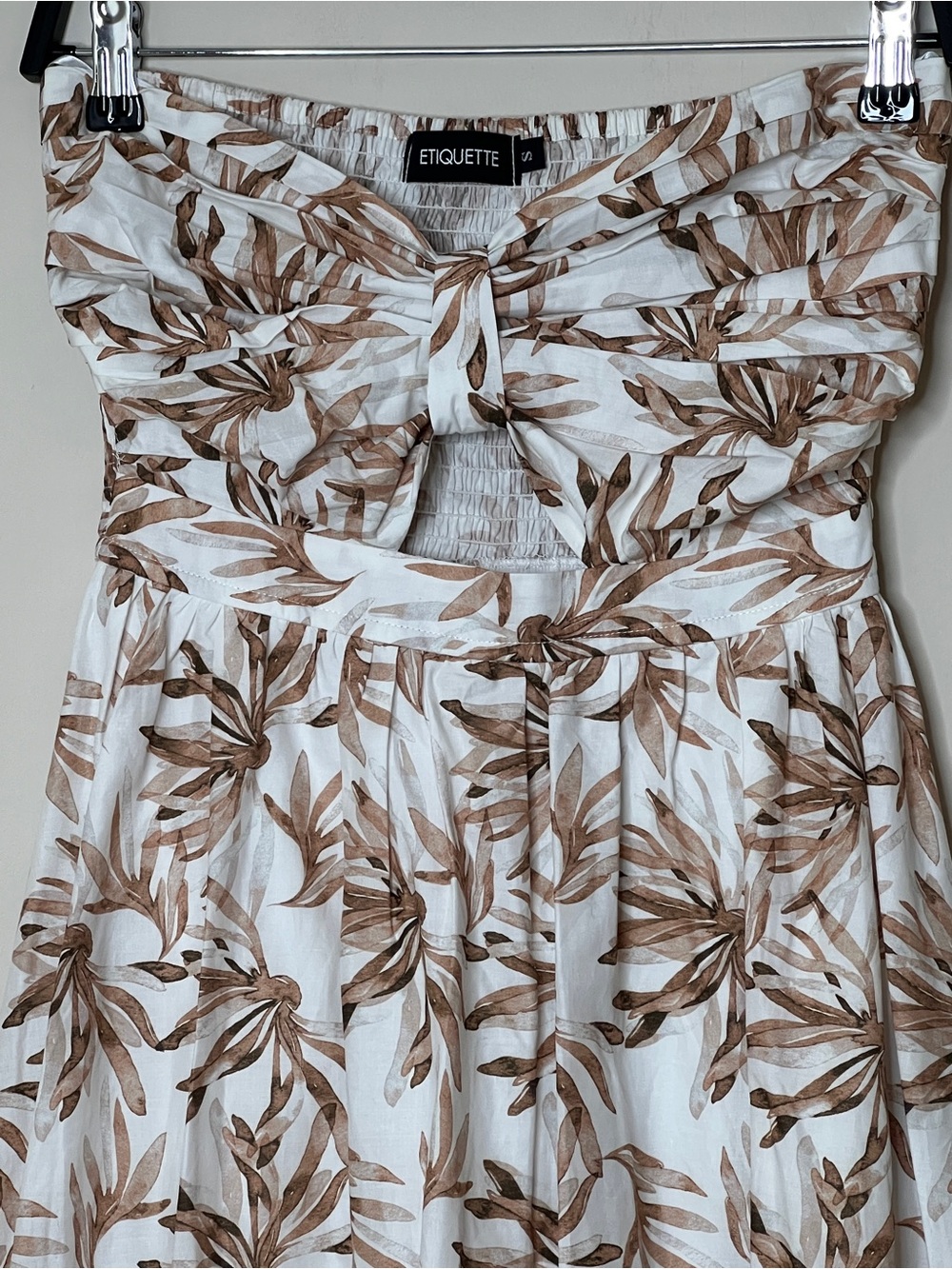 Etiquette Strapless Maxi Dress – White & Brown Botanical Print - Sz Small - Picture 2 of 4